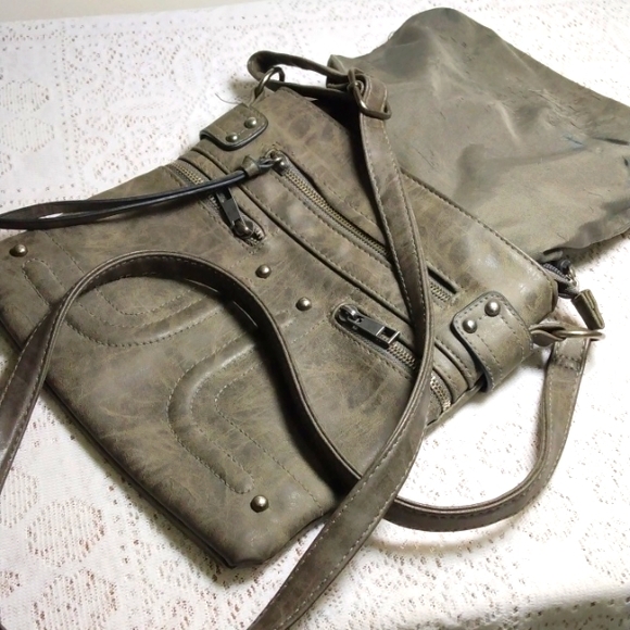 2 FOR $15. BUNDLE Bag Greyish, greenish black with silver studs & zippers - Picture 2 of 6